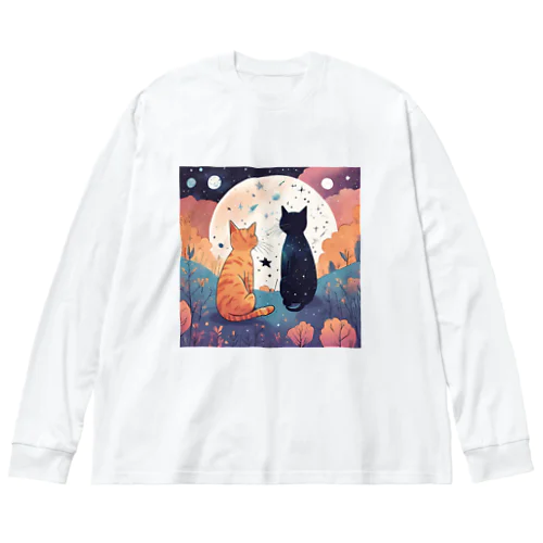 にゃんこのお月見 Big Long Sleeve T-Shirt