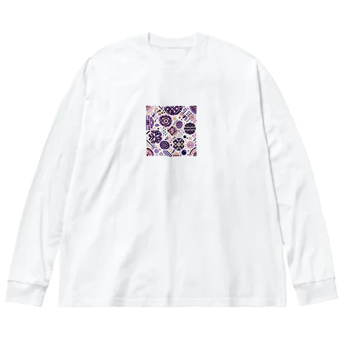 北欧風水玉模様（紫） Big Long Sleeve T-Shirt