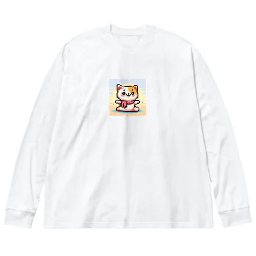 ドットヨガをする猫C ビッグシルエットロングスリーブTシャツ