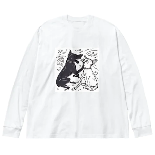 犬と猫のたたかい ビッグシルエットロングスリーブTシャツ