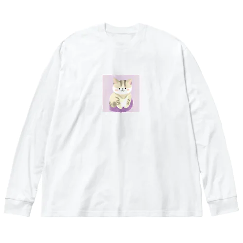 猫の水彩画グッズ ビッグシルエットロングスリーブTシャツ