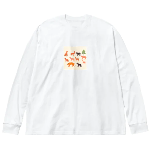 ゆるくてかわいい動物の群れ ビッグシルエットロングスリーブTシャツ