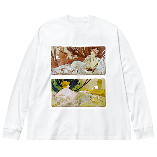 黄昏と曙 by Alfons Mucha ビッグシルエットロングスリーブTシャツ