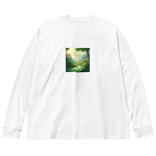  幻想の森 グリーンウンダー アートプリント ビッグシルエットロングスリーブTシャツ