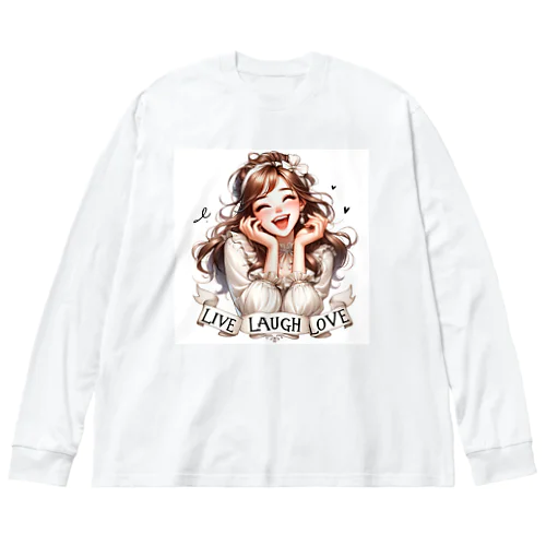 Live, Laugh, Love」幸せに満ちた女性 ビッグシルエットロングスリーブTシャツ