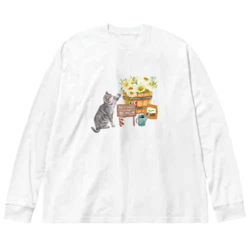 お花が好きな猫 ビッグシルエットロングスリーブTシャツ