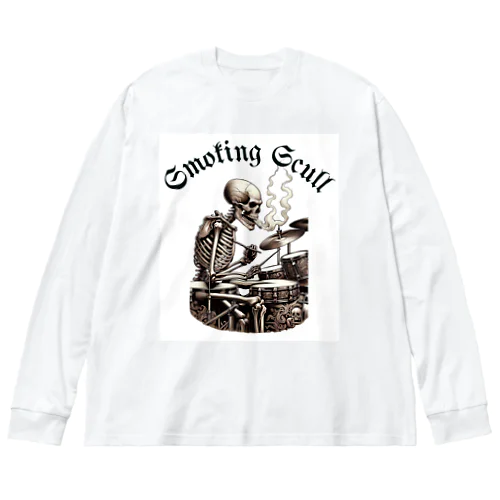 smoking　skull （ドラムバージョン） ビッグシルエットロングスリーブTシャツ