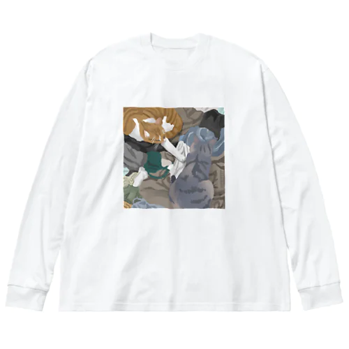 洗濯物と猫 ビッグシルエットロングスリーブTシャツ