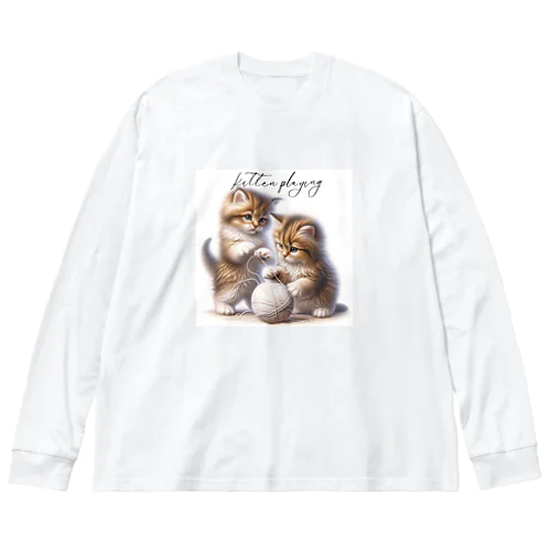 毛糸玉と子猫 Big Long Sleeve T-Shirt