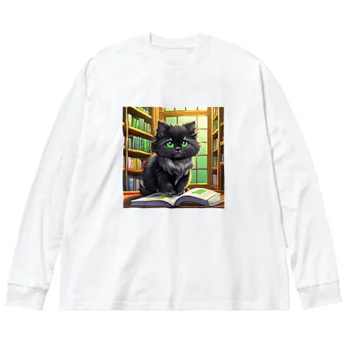 図書室の黒猫02 ビッグシルエットロングスリーブTシャツ