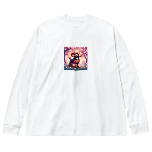 桜舞い散る中でたたずむ可愛いトイプードル Big Long Sleeve T-Shirt