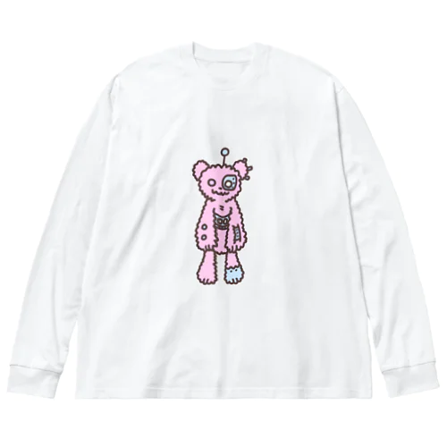 メカくま02 ピンク 水色 ビッグシルエットロングスリーブTシャツ