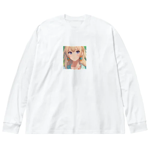 見つめる金髪少女 ビッグシルエットロングスリーブTシャツ