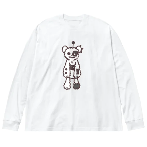 メカくま06 白 黒 ビッグシルエットロングスリーブTシャツ