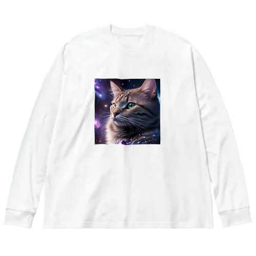 「星の囁き - 宇宙への猫の眺め」 Big Long Sleeve T-Shirt
