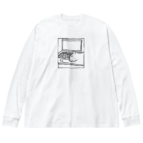 猫の手貸します。（ほぼ線画） ビッグシルエットロングスリーブTシャツ