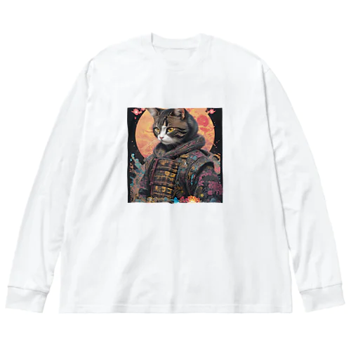 「猫神極の煌めき：最強の猫武神の輝き」 ビッグシルエットロングスリーブTシャツ