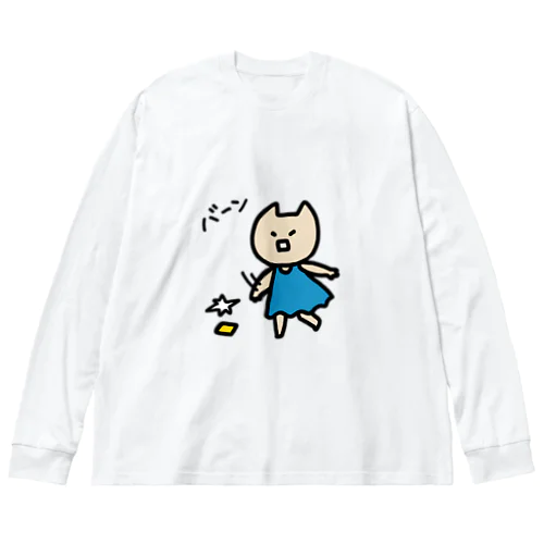 スマホを投げるねこくろ ビッグシルエットロングスリーブTシャツ