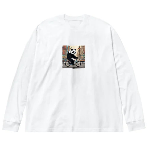 街中を自転車で走るパンダ Big Long Sleeve T-Shirt