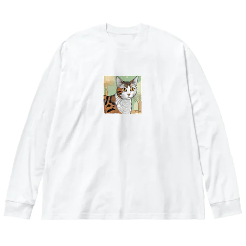 じっと見つめる猫 ビッグシルエットロングスリーブTシャツ