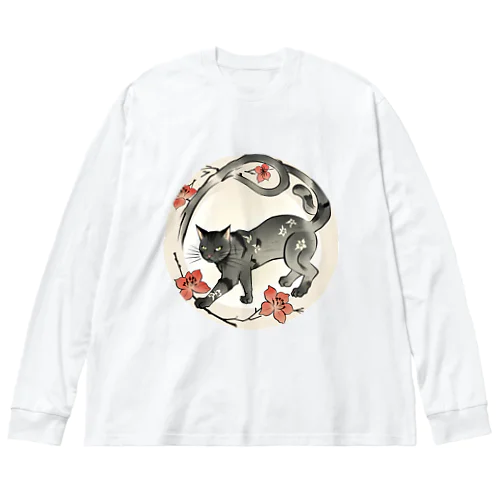 和風黒猫 ビッグシルエットロングスリーブTシャツ