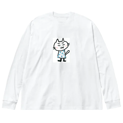 dotにゃんたブルー ビッグシルエットロングスリーブTシャツ