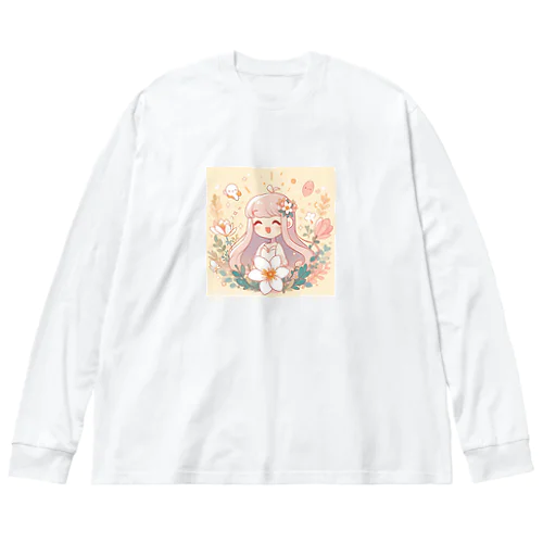 少女とお花🌸 ビッグシルエットロングスリーブTシャツ