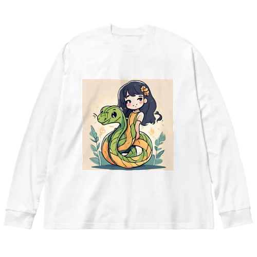 仲良しの春風：少女と蛇の物語 ビッグシルエットロングスリーブTシャツ