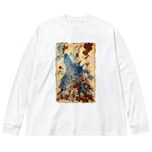 Watercolor wolf - carob & blue 루즈핏 롱 슬리브 티셔츠