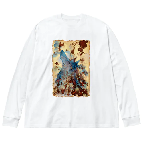 Watercolor wolf - carob & blue ビッグシルエットロングスリーブTシャツ