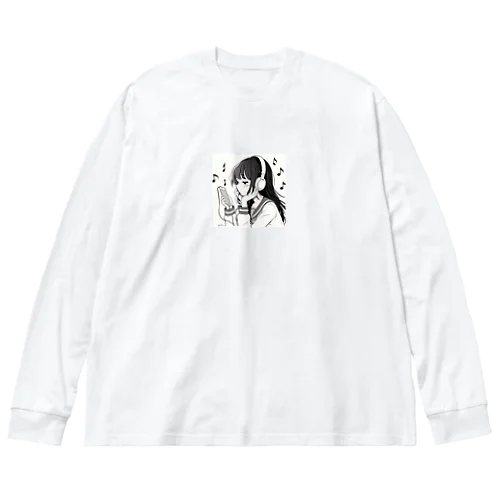 音楽を聴く女の子 ビッグシルエットロングスリーブTシャツ