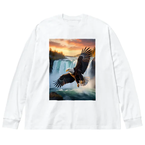 ナイアガラの滝と大鷲 ビッグシルエットロングスリーブTシャツ