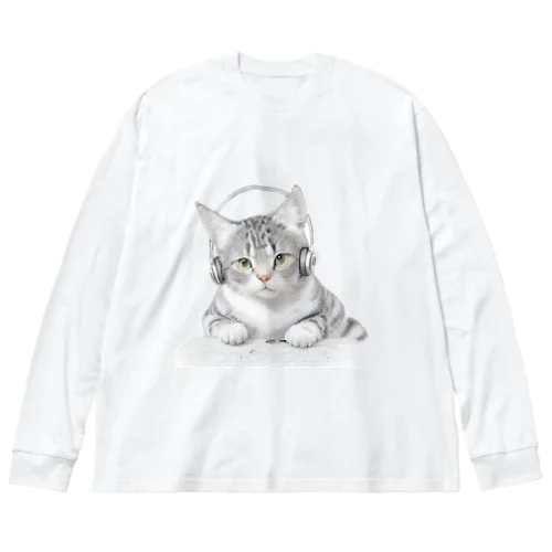 ヘッドホンねこ ビッグシルエットロングスリーブTシャツ