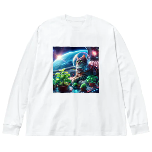 宇宙船で植物を育てながら宇宙旅行している猫 Big Long Sleeve T-Shirt