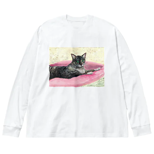 [森図鑑] 寝そべりキジトラ猫 ビッグシルエットロングスリーブTシャツ