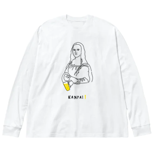 名画 × BEER（モナ・リザ）黒線画 Big Long Sleeve T-Shirt