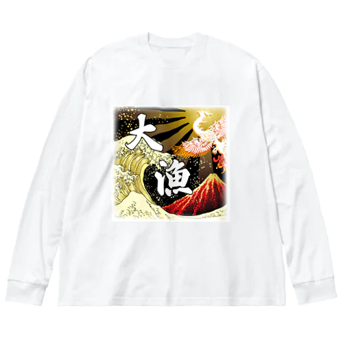 大漁　和柄　赤富士 Big Long Sleeve T-Shirt