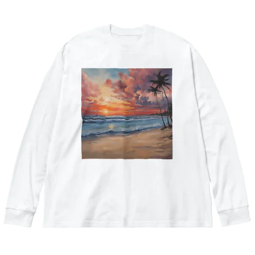 夕日の海辺 ビッグシルエットロングスリーブTシャツ