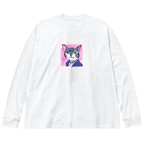 精一杯のイケメン猫 ビッグシルエットロングスリーブTシャツ