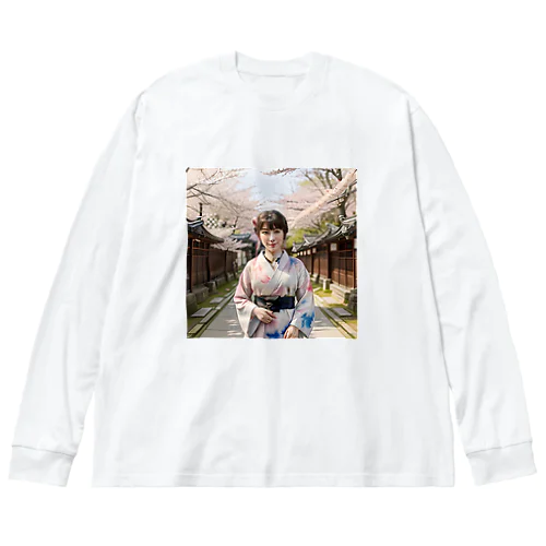 日本の寺に咲く桜 Big Long Sleeve T-Shirt