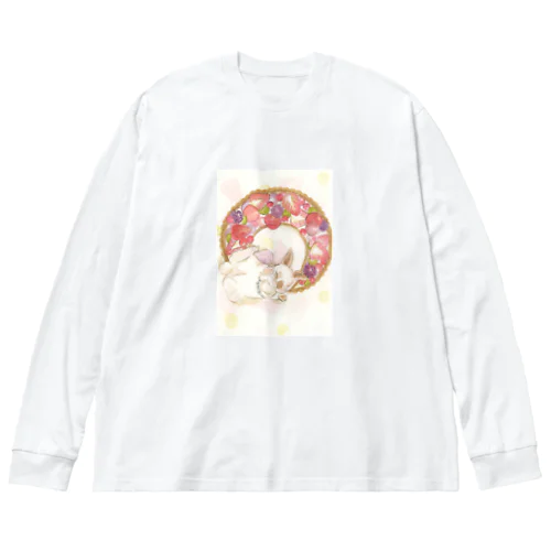 赤いフルーツタルトムーンとじゃれるウサギ Big Long Sleeve T-Shirt