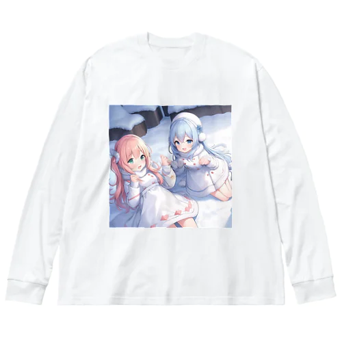 雪遊びする女の子 ビッグシルエットロングスリーブTシャツ