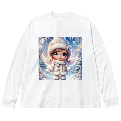 冬の微笑み：雪景色を照らす天使の子 ビッグシルエットロングスリーブTシャツ