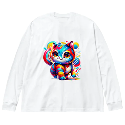 彩り豊かなパレットのにゃんこ ビッグシルエットロングスリーブTシャツ