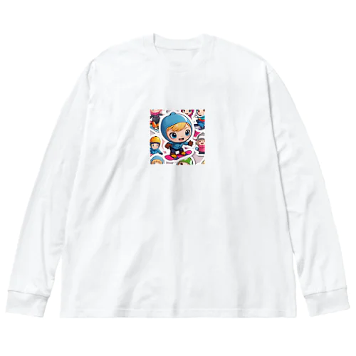 スノーボードとキャラクターたちのイラストグッズ Big Long Sleeve T-Shirt