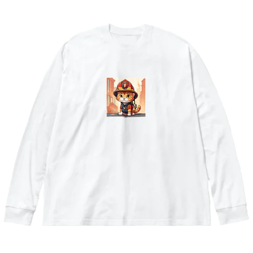 ネコ消防士 ビッグシルエットロングスリーブTシャツ