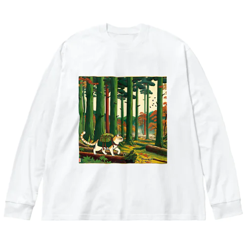 浮世絵猫野営６ ビッグシルエットロングスリーブTシャツ