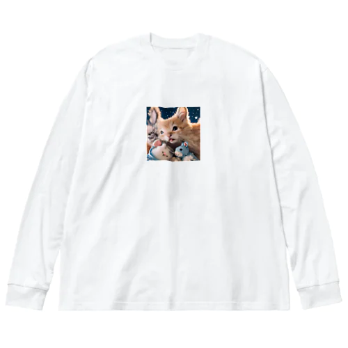 ぬいぐるみと猫ちゃんのショット ビッグシルエットロングスリーブTシャツ