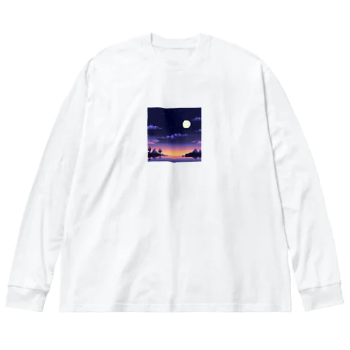 ピクセルと夜景の水面 ビッグシルエットロングスリーブTシャツ