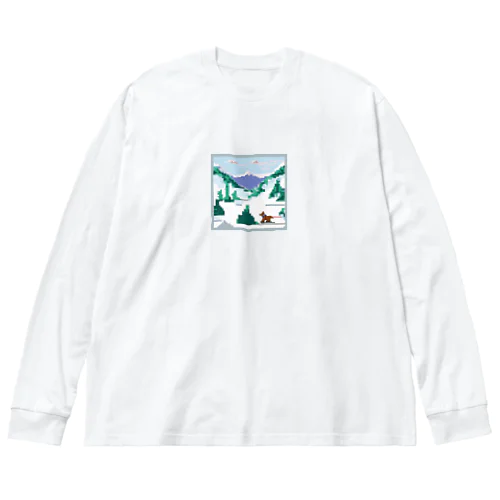 スキーをしている犬 ビッグシルエットロングスリーブTシャツ